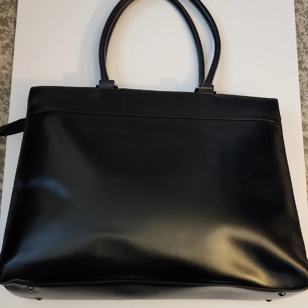 Lodis Black Leather Top-Handle Tote